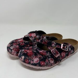 Floral Kids Birkenstock Shoes with Pink and Black Design